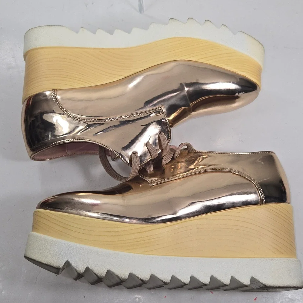 Via Pinky Rose Gold Metallic Platform Wedge Oxfords Size 37 Shark Tooth Sole